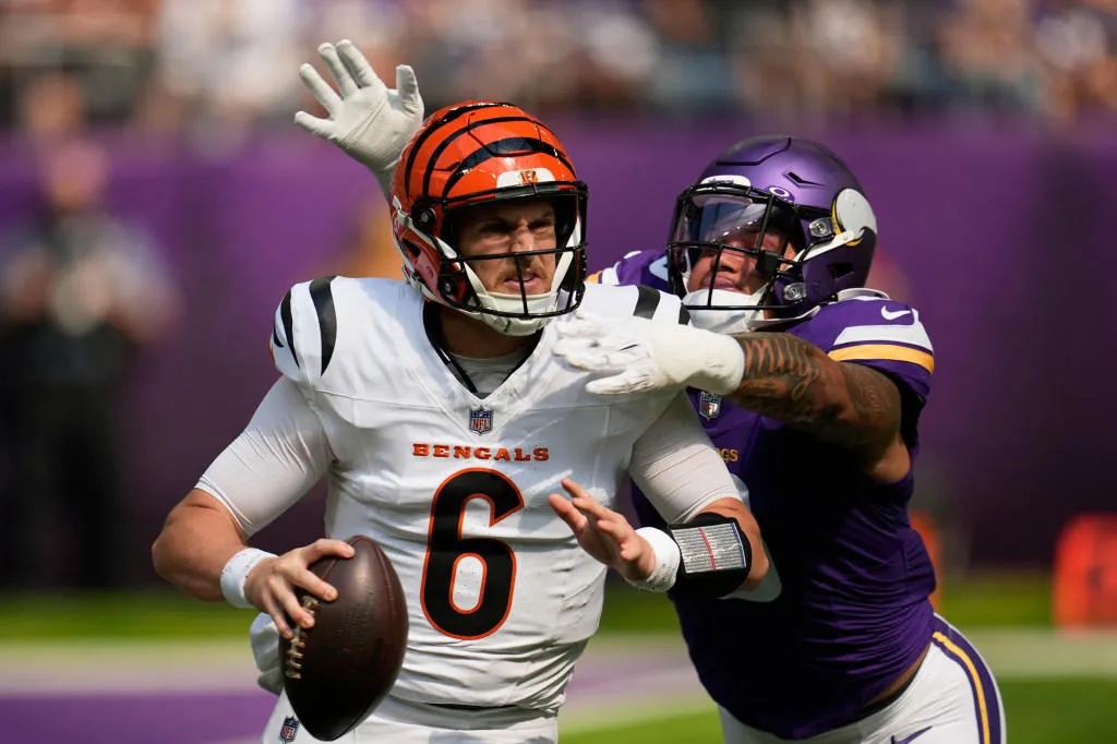 The quarterback had a rough first half against the Vikings, who took a 34-3 lead. AP