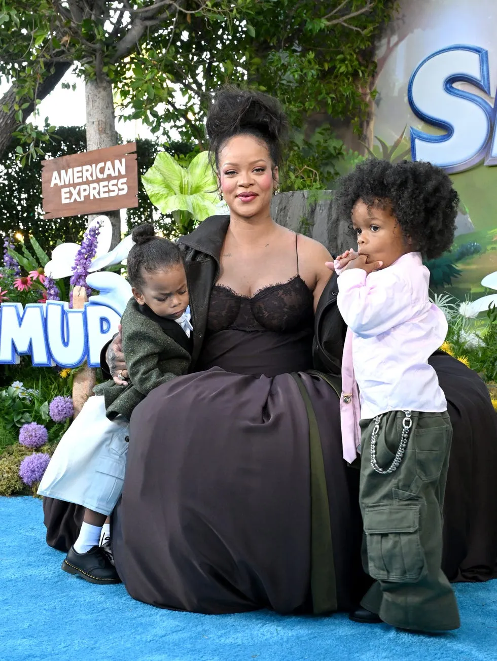Rihanna Attends 'Smurfs' Premiere With Her Kids in YSL Ball Gown