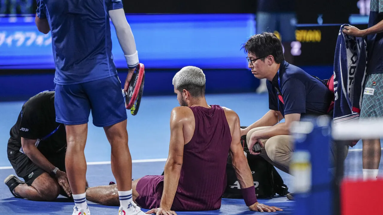 Alcaraz sweats on ankle injury after opening win in Japan