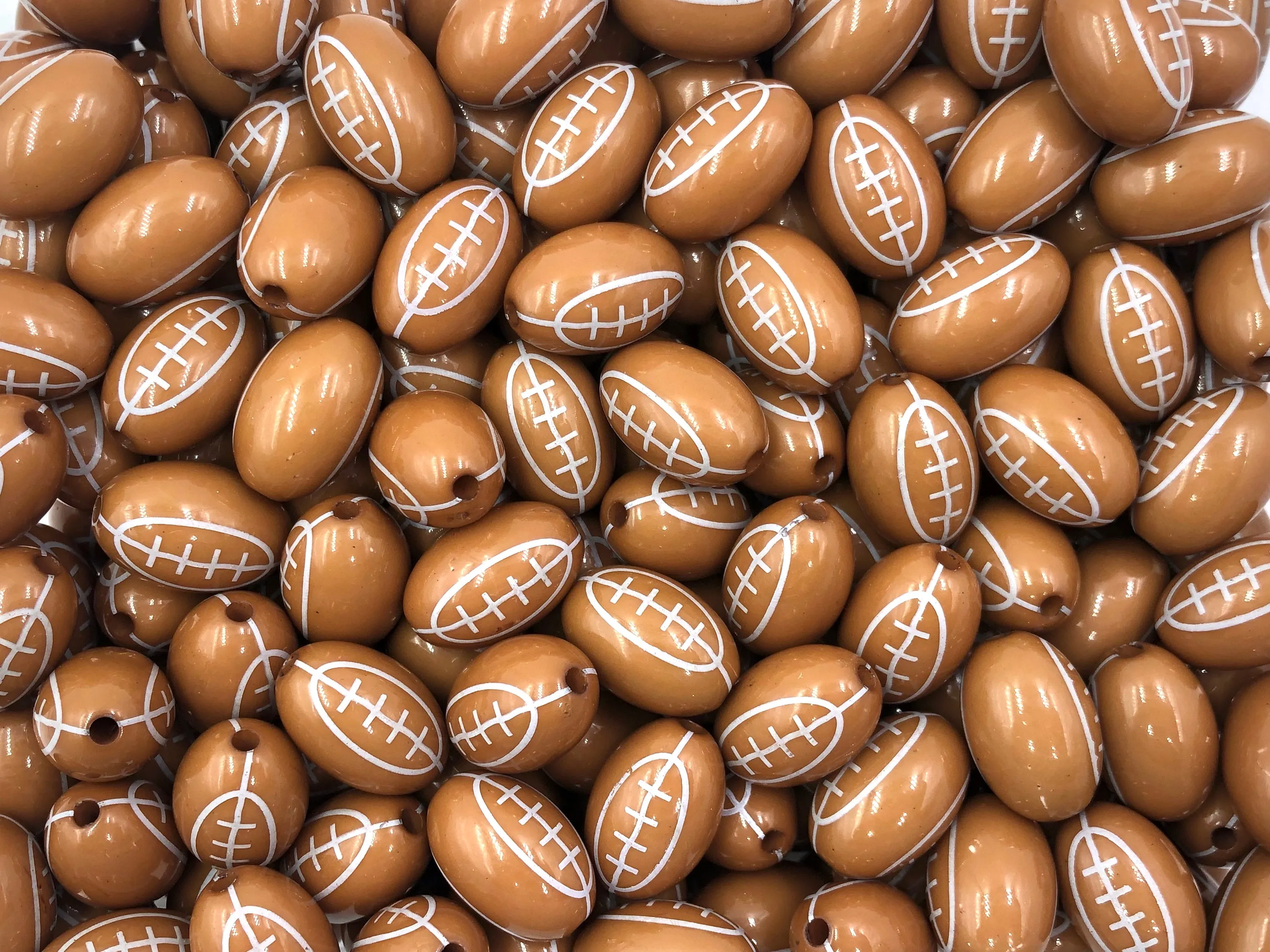 Light Brown Football Chunky Beads, Football Printed Beads ...