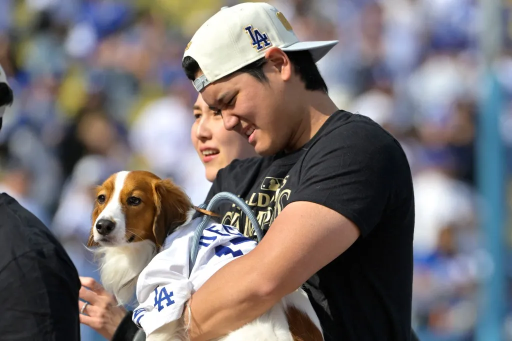 Shohei Ohtani's dog takes center stage at Dodgers' celebration | New York Post